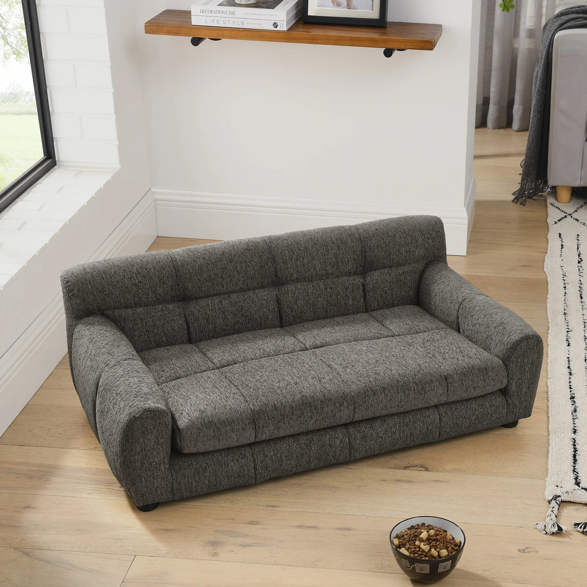 Pet Sofa with Backrest and Armrests, Short Legs, Stable Dog Recliner, Breathable Pet Furniture Suitable for Medium and Large Dogs, Modern Rectangular Pet Sofa