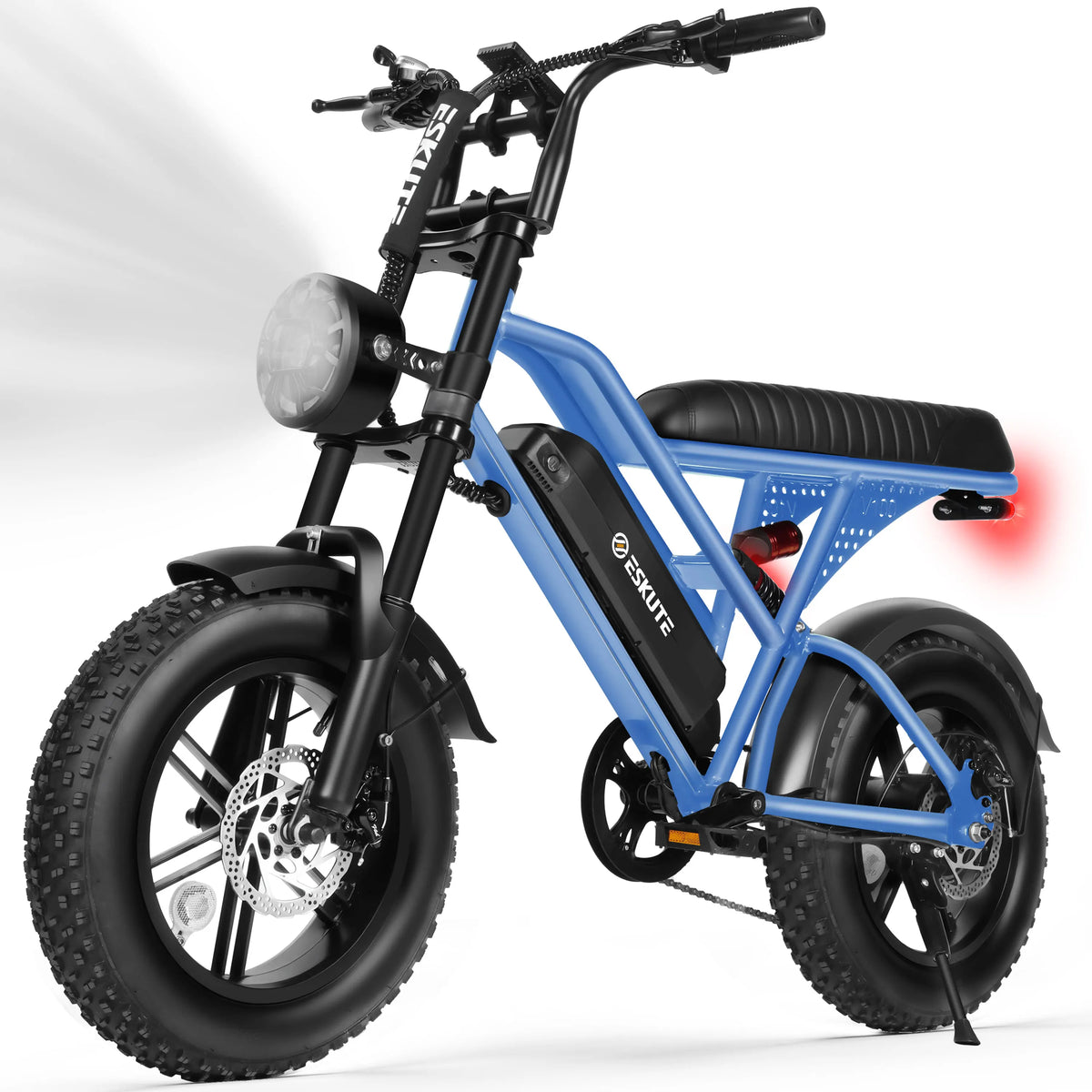 Eskute V100 Electric Dirt Bike, 1500W Peak 20MPH+ 48V13Ah Battery Motorcycle, All Terrain Dual Suspension E Bike , Ebike Up to 60 Miles Range, 16"x4" Fat Tire, 7-Speed,UL2849