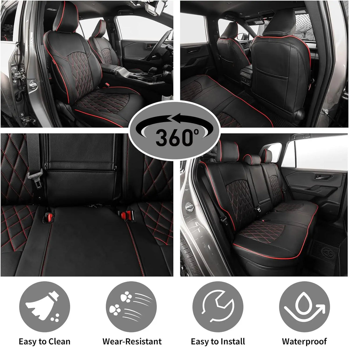 EKR Car Seat Covers Custom Fit for Toyota Rav4 (Hybrid) 2026 LE/XLE Premium/SE/XSE/Woodland/Limited Full Set Leather Car Seat Cover for SUV