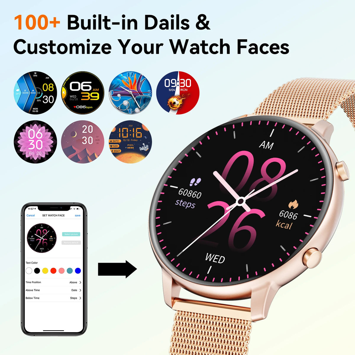Ladies Smartwatch with Bluetooth Calling Heart Rate and Fitness Tracking