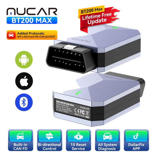 MUCAR BT200 MAX OBD2 Scanner Full System Diagnostic Tools 15 Resets Lifetime Free Update Active Test CANFD Car Scan Tools