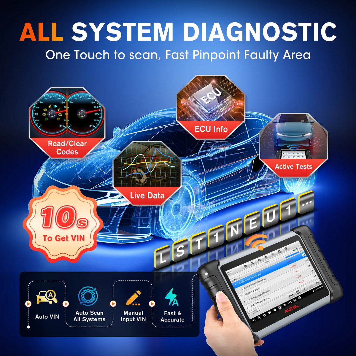 Autel Maxicom Mk808Bt Pro Auto Car Diagnostic Scan Tool Obd2 Bluetooth Automotive Scanner Bi-Directional Code Reader All System Pk Mk808Kbt Mk808S