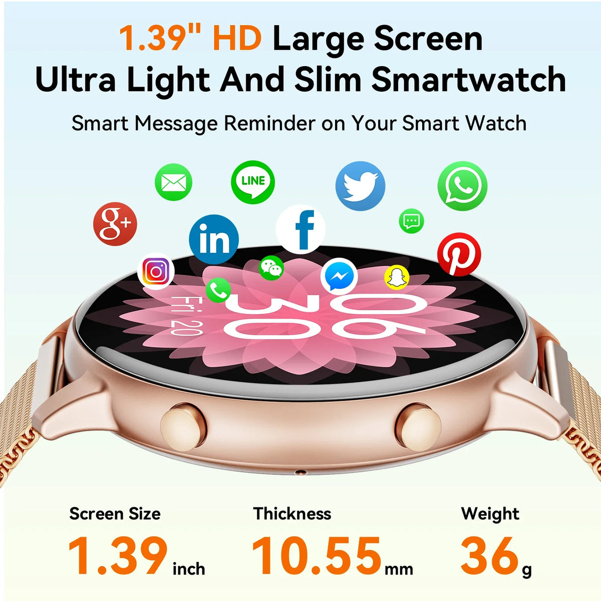 Ladies Smartwatch with Bluetooth Calling Heart Rate and Fitness Tracking