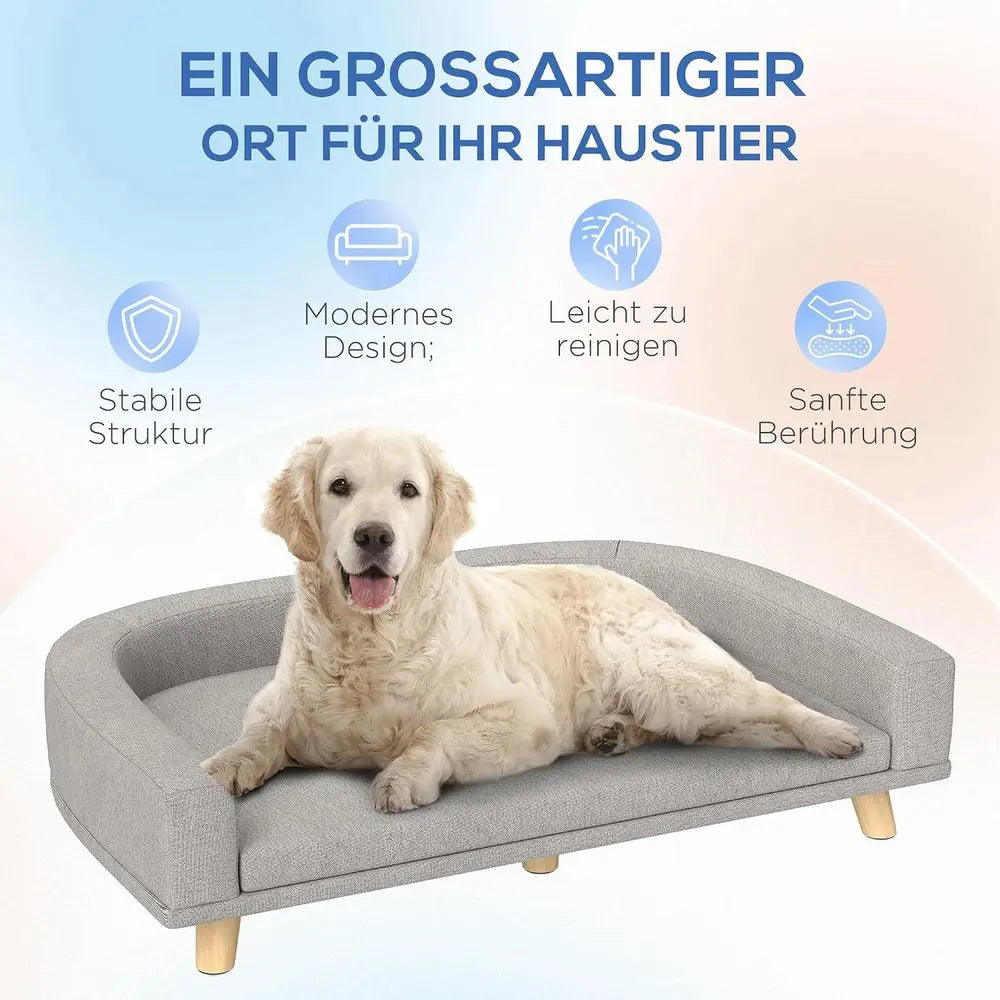 Dog Soa Couch, Pet Bed with Comortable Luxury Cushion, Washable Cover, Wooden Legs, Anti-Slip Mat or Large Dogs, Cats, Kittens,