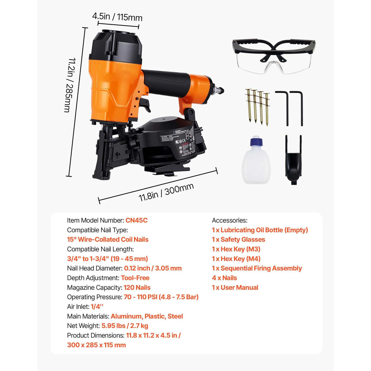SucceBuy Pneumatic Coil Roofing Nailer for Roof Sheathing