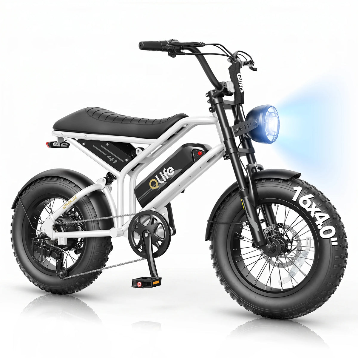 Qlife Spark D1 Electric Bike for Adults, 1500W Peak Motor 48V 10.4 Ah, 16" Fat Tires Electric Mountain Bike, 25 MPH 50Mi Range Off-Road Ebike with Full Suspension
