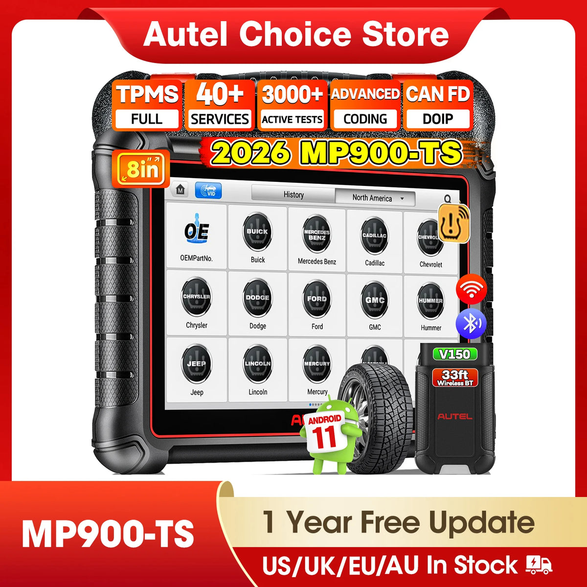 Autel MaxiPRO MP900-TS Auto TPMS Diagnostic Tools Car OBD2 Scanner Programming ECU Coding Active Test CAN FD/DoIP PK MP808BT