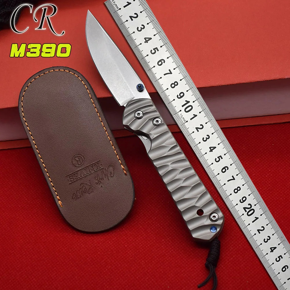 M390 Steel Folding Knife, Ball Bearing, Stonewashed Titanium Alloy, High Hardness Sharp EDC Survival Tool for Outdoor Camping