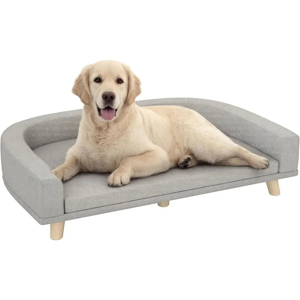 Dog Soa Couch, Pet Bed with Comortable Luxury Cushion, Washable Cover, Wooden Legs, Anti-Slip Mat or Large Dogs, Cats, Kittens,