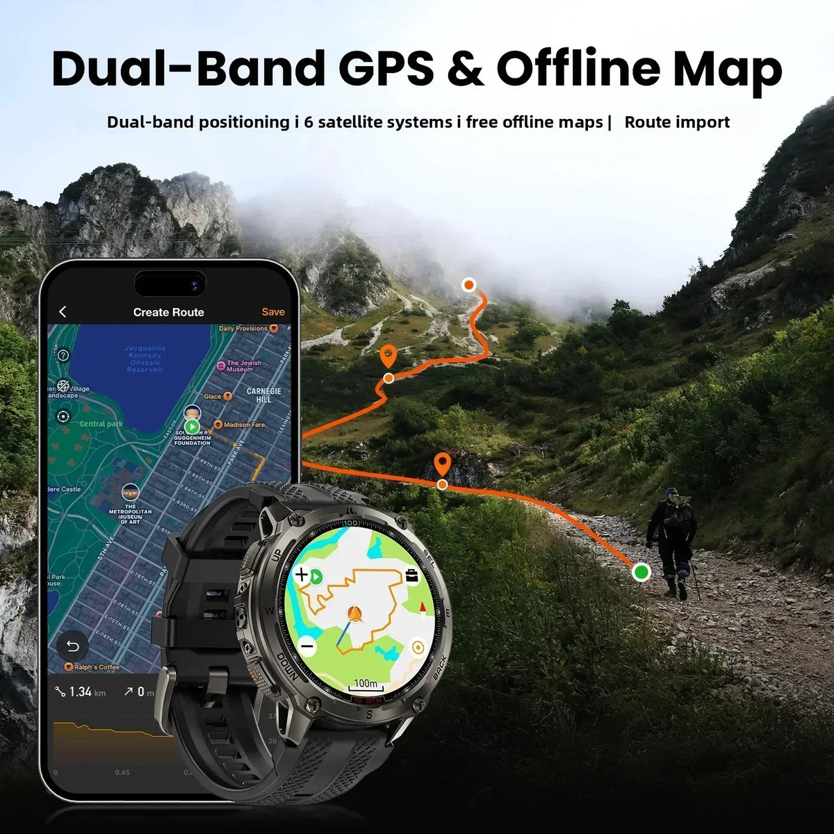 KOSPET Tank T4 GPS Smartwatch Offline Maps And Fitness Tracking