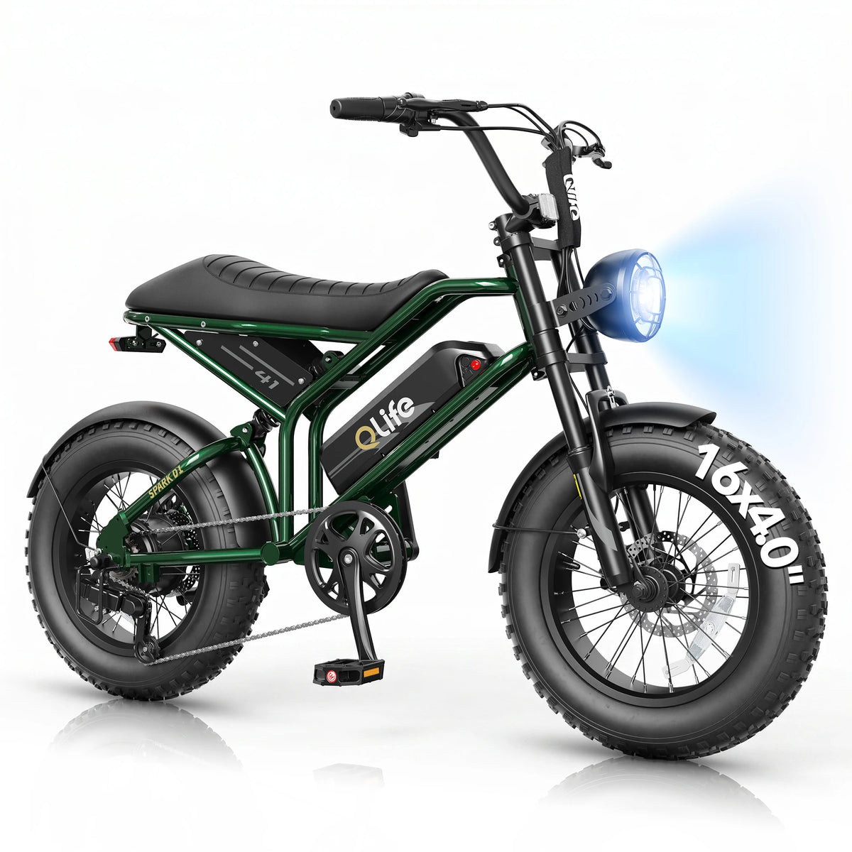 Qlife Spark D1 Electric Bike for Adults, 1500W Peak Motor 48V 10.4 Ah, 16" Fat Tires Electric Mountain Bike, 25 MPH 50Mi Range Off-Road Ebike with Full Suspension