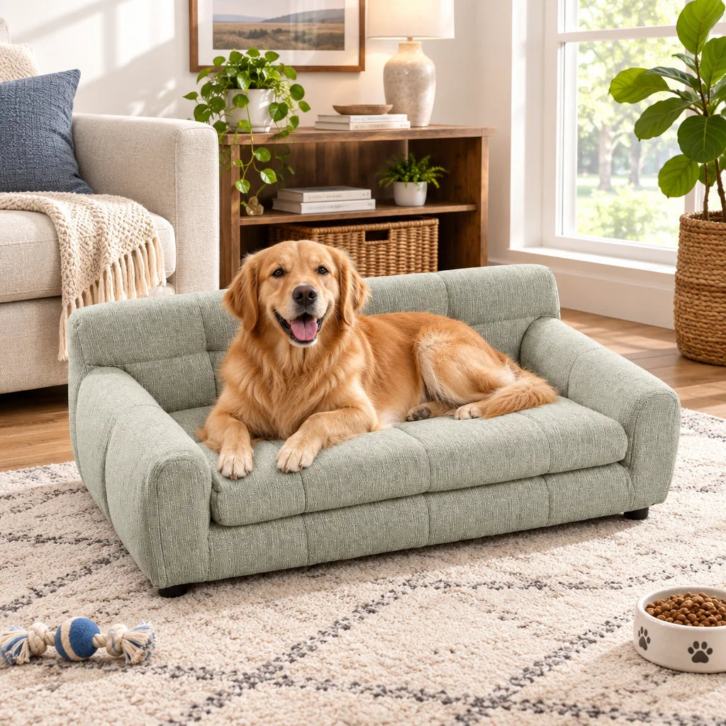 Pet Sofa with Backrest and Armrests, Short Legs, Stable Dog Recliner, Breathable Pet Furniture Suitable for Medium and Large Dogs, Modern Rectangular Pet Sofa