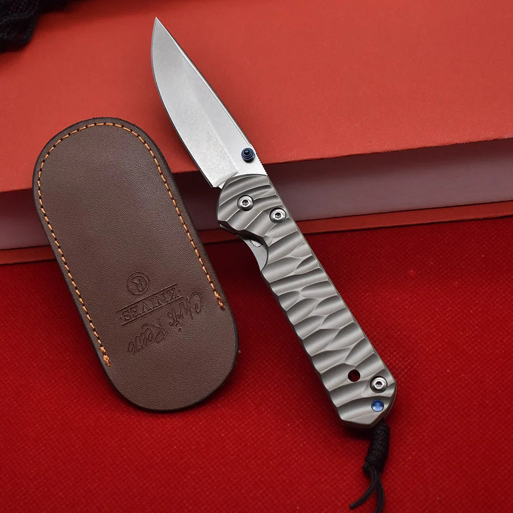 M390 Steel Folding Knife, Ball Bearing, Stonewashed Titanium Alloy, High Hardness Sharp EDC Survival Tool for Outdoor Camping