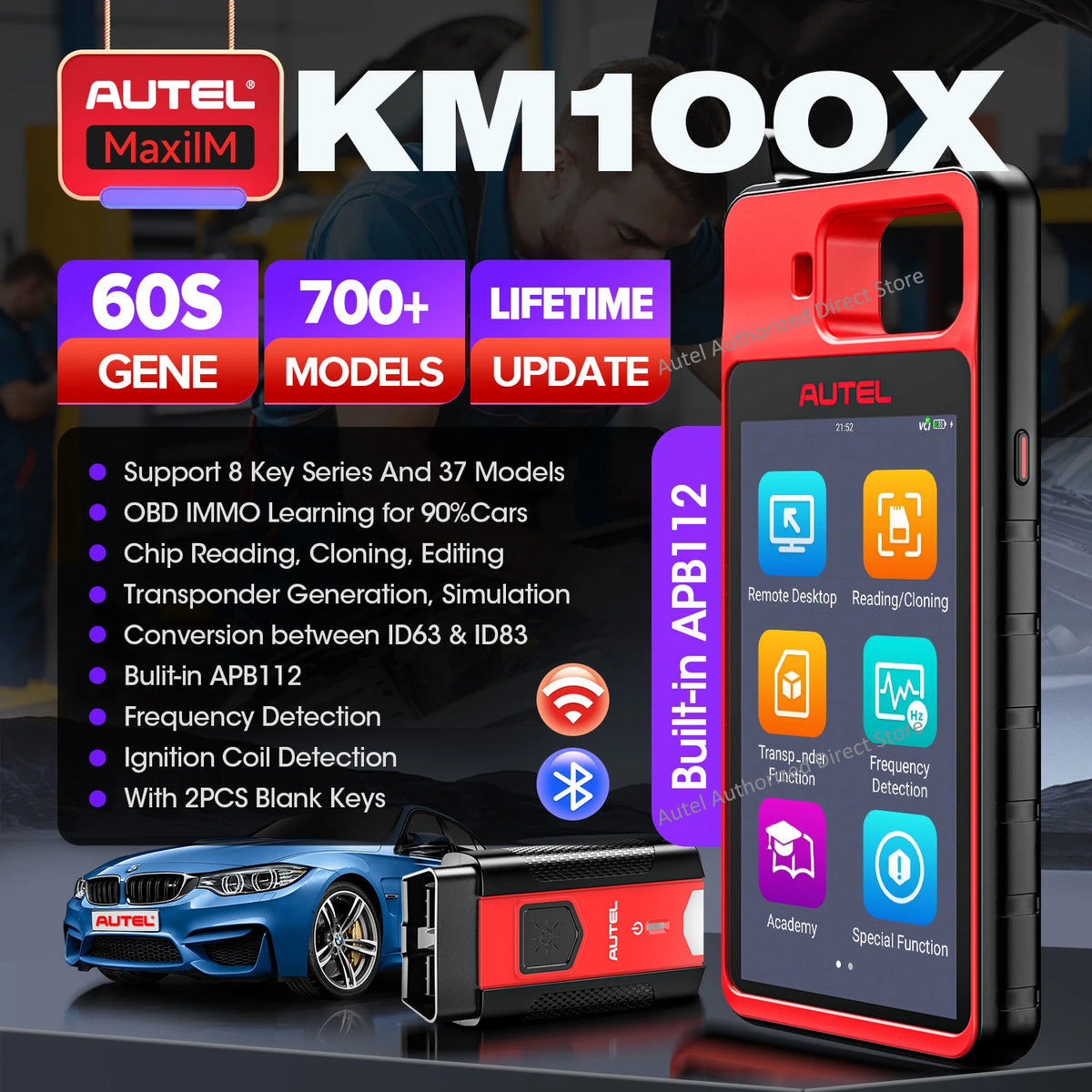 Autel MaxiIM KM100 KM100X Key Fob Programming Tools Auto Key Programmer 60s Key Generation OBD IMMO Key Learning Key Free Update