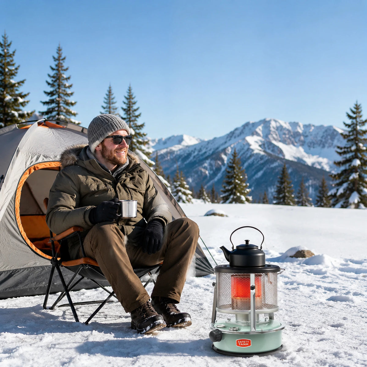 9000BTU Portable Outdoor Kerosene Heater, 1.22Gal Tank 15-17H, 108-161ft² Space Heating, Outdoor Camping Kerosene Heater, for Camping, Garage, Emergency, Winter, Compact