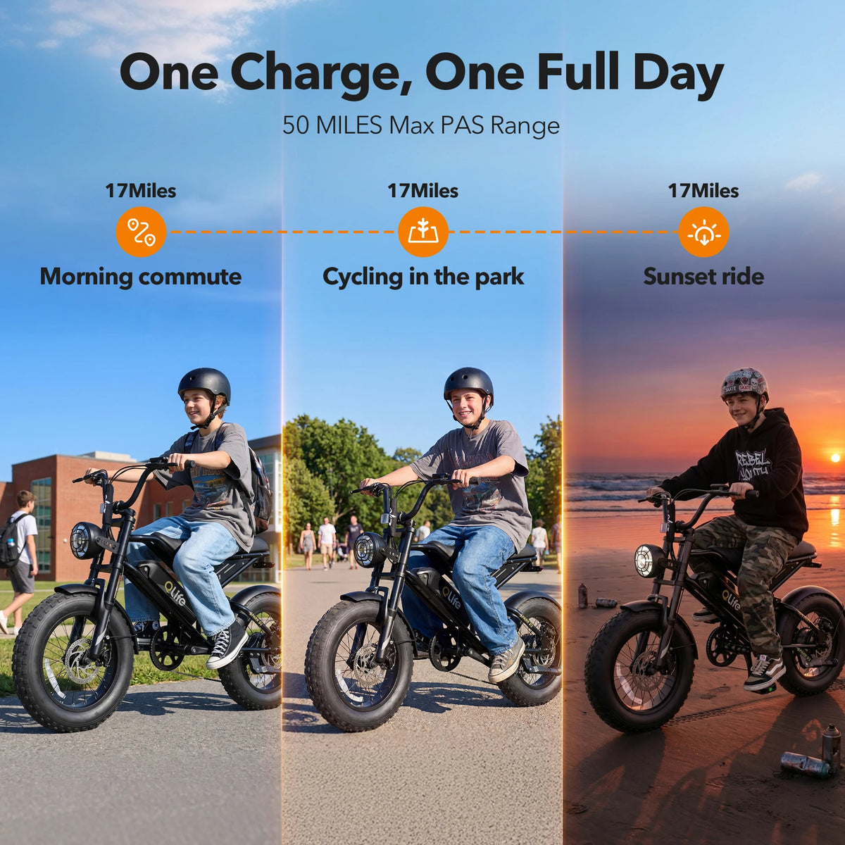 Qlife Spark D1 Electric Bike for Adults, 1500W Peak Motor 48V 10.4 Ah, 16" Fat Tires Electric Mountain Bike, 25 MPH 50Mi Range Off-Road Ebike with Full Suspension
