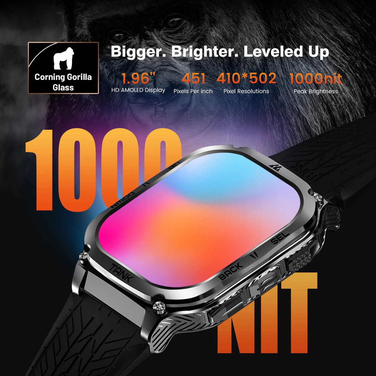 KOSPET TANK M3 AMOLED Fitness Smartwatch With Bluetooth Connectivity