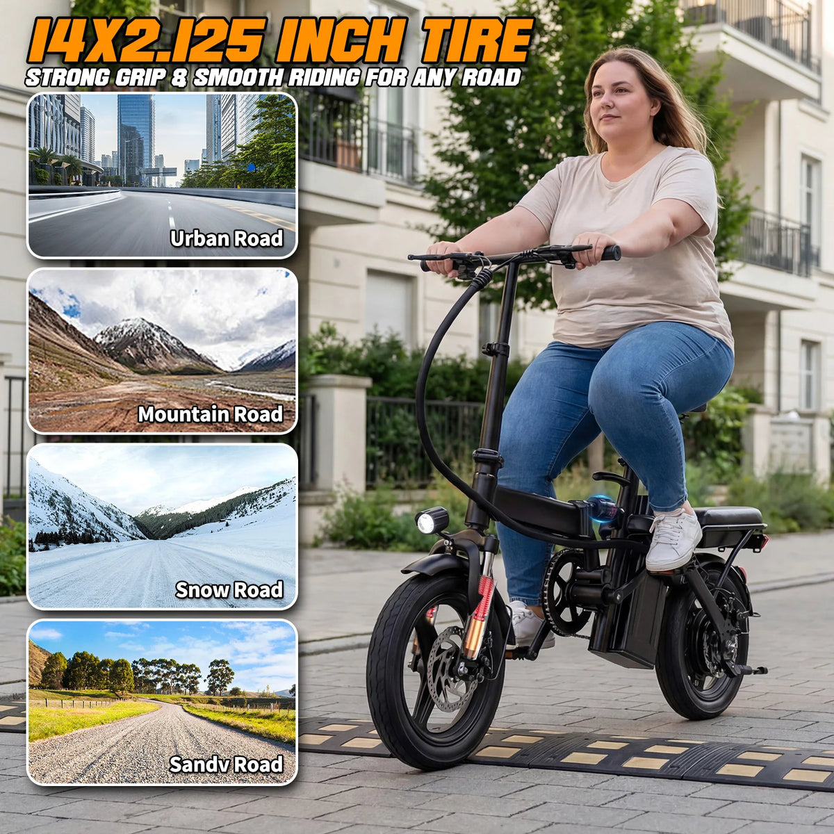 560W Electric Bikes for Adult,24MPH,14inch Folding Electric Bike,48V10.4AH Removable Battery,Multi-Shock Absorption Electric Bicycle