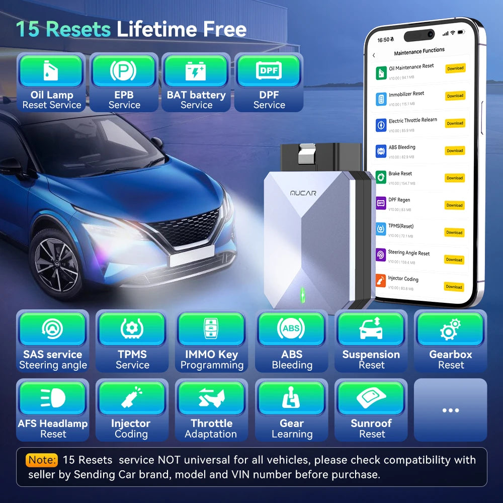 MUCAR BT200 MAX Lifetime Free Auto OBD2 Scanner Full System 15 Reset CAN-FD Bi-directional ECM TCM ABS Car Diagnostic Tools