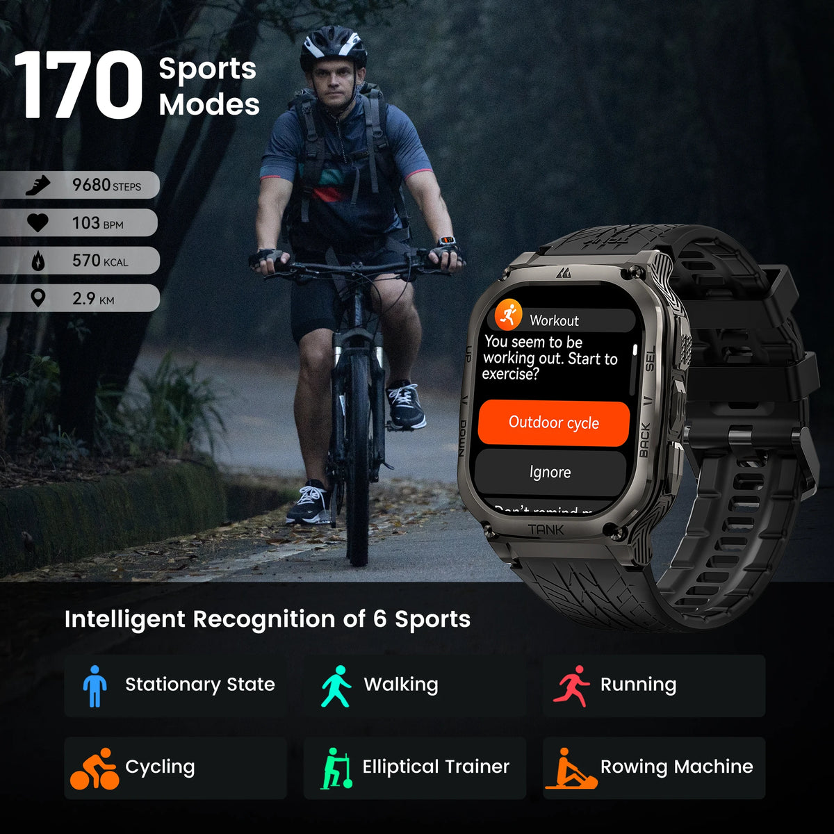 KOSPET TANK M3 AMOLED Fitness Smartwatch With Bluetooth Connectivity