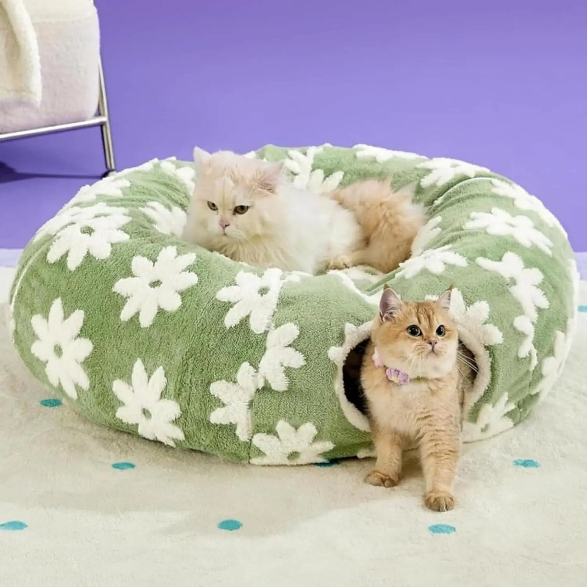 Dachshund Tunnel Bed, Flower Design Plush Foldable Dog Bed