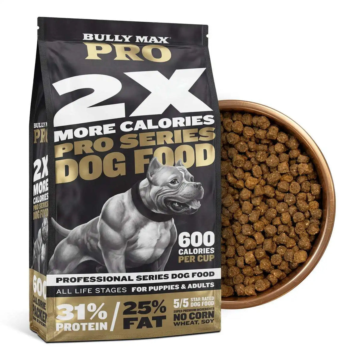 Premium High Calorie Dry Dog Food Chicken Kibble for Weight Gain & Muscle Building 4 lbs All Natural Pet Nutrition with Gut Health Probiotics 31/25 High Protein 600 Calories/Cup Daily Food for Active Dogs
