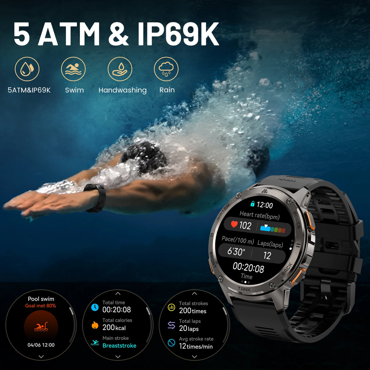 KOSPET Tank T3 AMOLED Smartwatch Bluetooth Calling Fitness Tracker