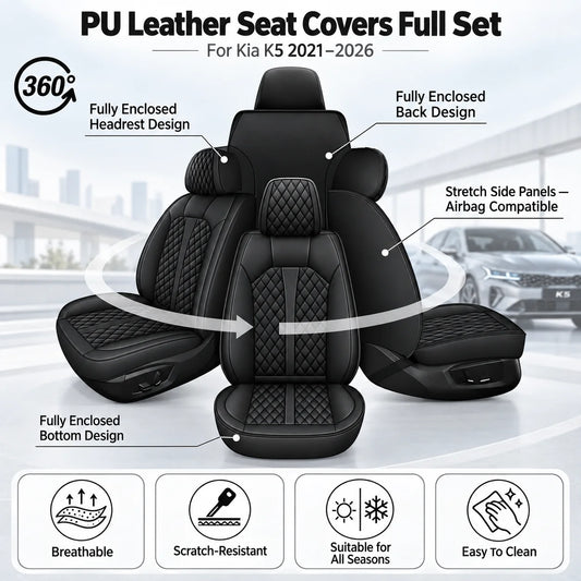 PU Leather 5 Seat Covers Full Set For Kia K5 2021-2026 Car Seats Faux Leather Cushions Front Rear Protector All-Weather Fabric