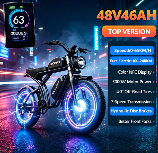 KICKWEY K7 Electric Bike, 3000W Off-Road Electric Bicycle, Full Suspension E-Bike, 20" Fat Tire All-Terrain Electric Dirt Bike