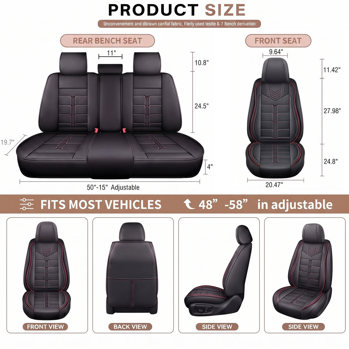 Toyota Camry Waterproof Scratch Resistant PU Leather Seat Covers