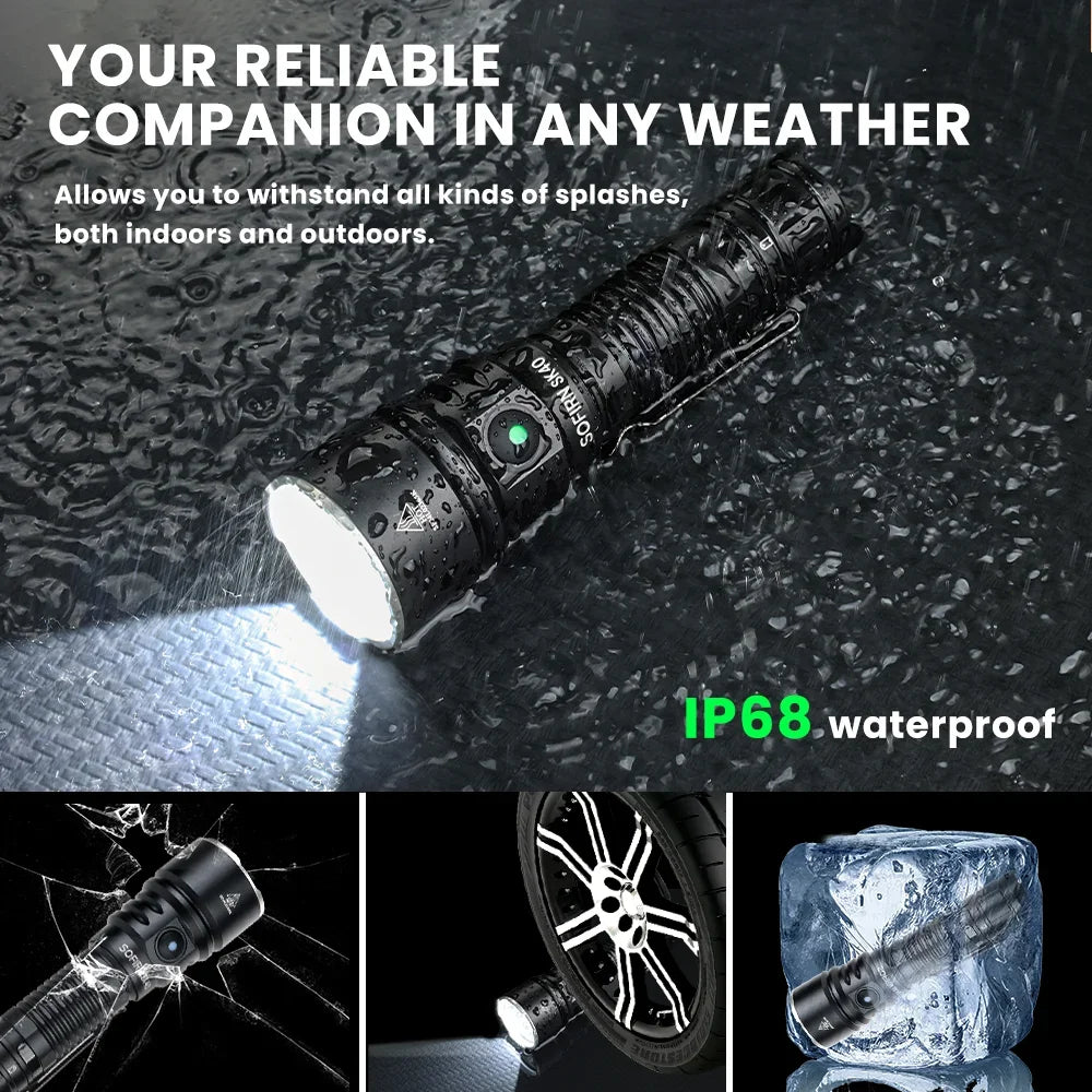 Sofirn SK40 SFT70 LED 3200lm Tactical Flashlight 21700 Rechargeable Powerful Torch 580M Long-Range With Spotlight