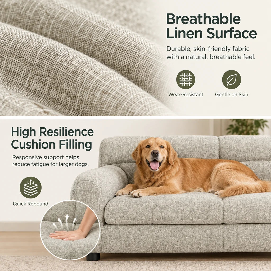 Pet Sofa with Backrest and Armrests, Short Legs, Stable Dog Recliner, Breathable Pet Furniture Suitable for Medium and Large Dogs, Modern Rectangular Pet Sofa