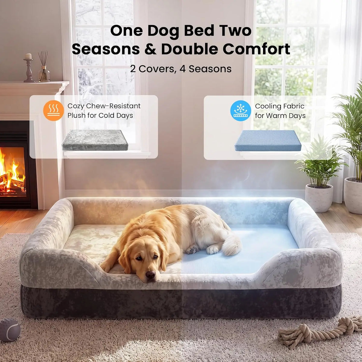 Extra Large Orthopedic Dog Bed for XL Dogs with Cooling Gel Solid Memory Foam, 2 Removable Washable Covers, 360° 7" Bolster Sides, Chew Resistant Waterproof Pet Sofa, Dog Crate Beds for Senior Dogs