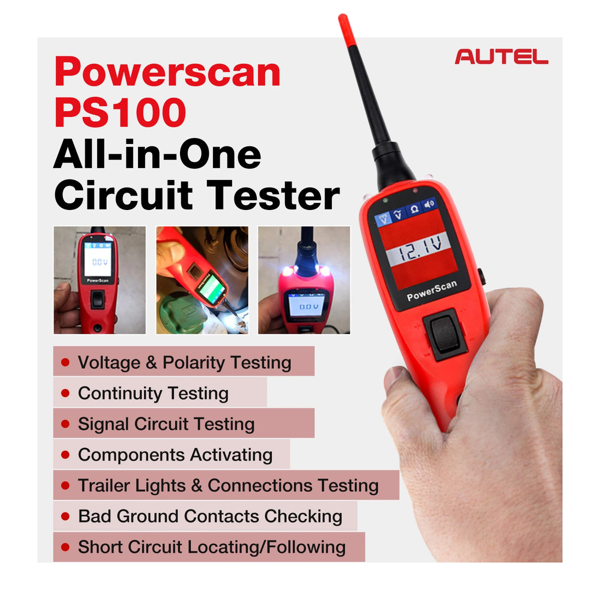 Autel PowerScan PS100 Car Electrical Circuit AVOmeter Tester 12V 24V Power Probe Kit Automotive System Battery Diagnostic Tools