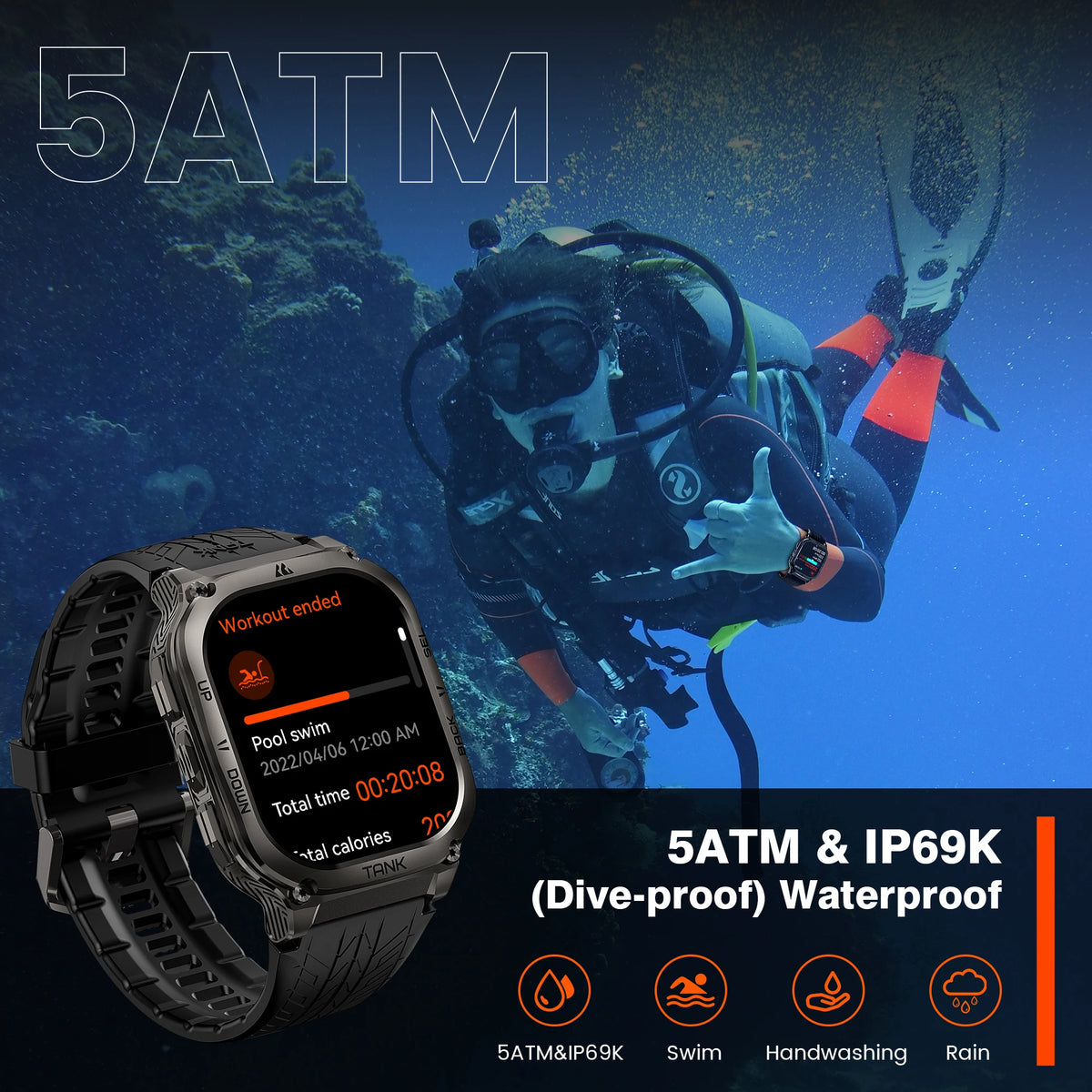 KOSPET TANK M3 AMOLED Fitness Smartwatch With Bluetooth Connectivity