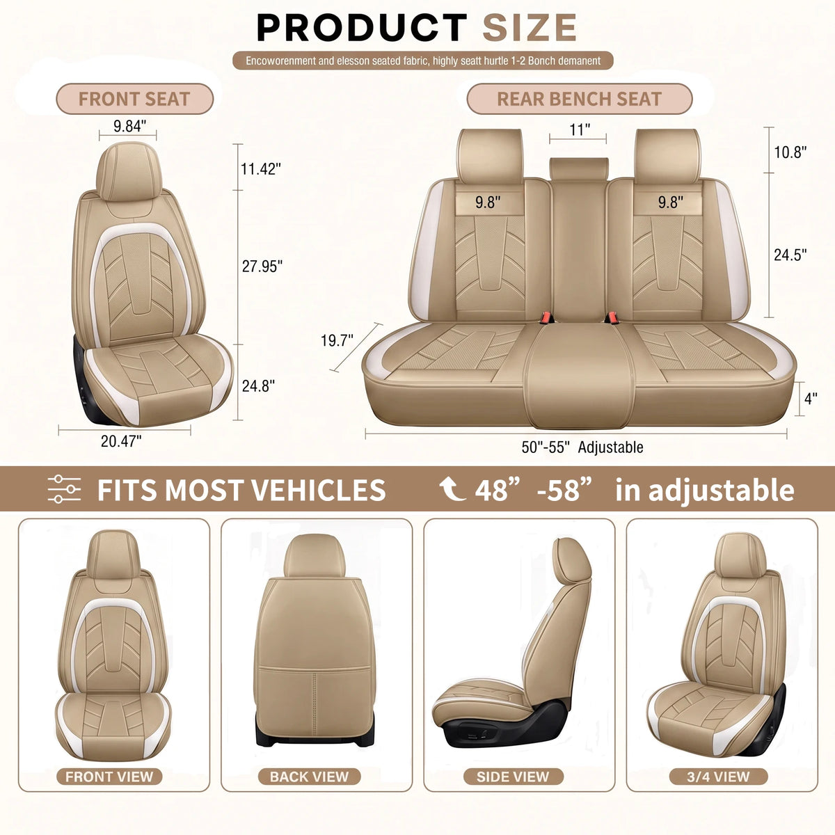 5 Seats Full Set Covers For Toyota NAPA Leather Car Seat Covers Front Rear Protector Breathable Soft Touch Anti-Slip Breathable Waterproof