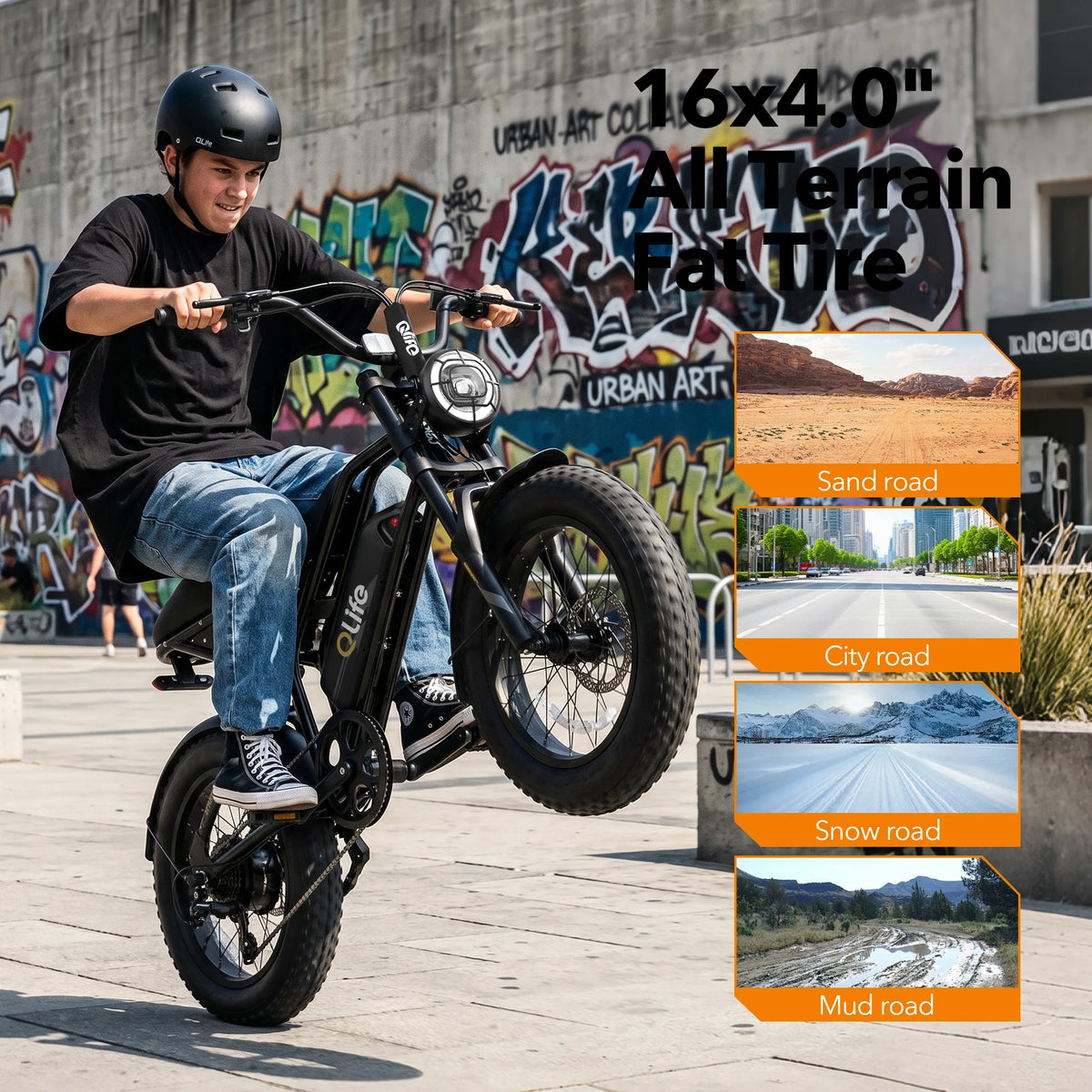 Qlife Spark D1 Electric Bike for Adults, 1500W Peak Motor 48V 10.4 Ah, 16" Fat Tires Electric Mountain Bike, 25 MPH 50Mi Range Off-Road Ebike with Full Suspension