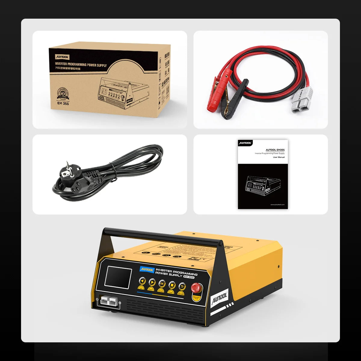 AUTOOL EM355 Power Inverter ECU Programming 110/120V HD LCD Screen Nine Safety Protections Adjustable Programming Voltage