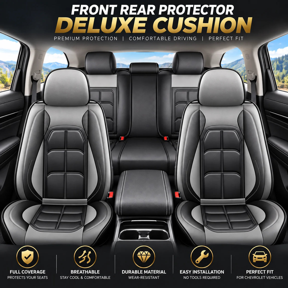 PU Leather Car Seat Cover Full Set 5 Seats For Chevrolet Front Rear Protector Deluxe Cushion