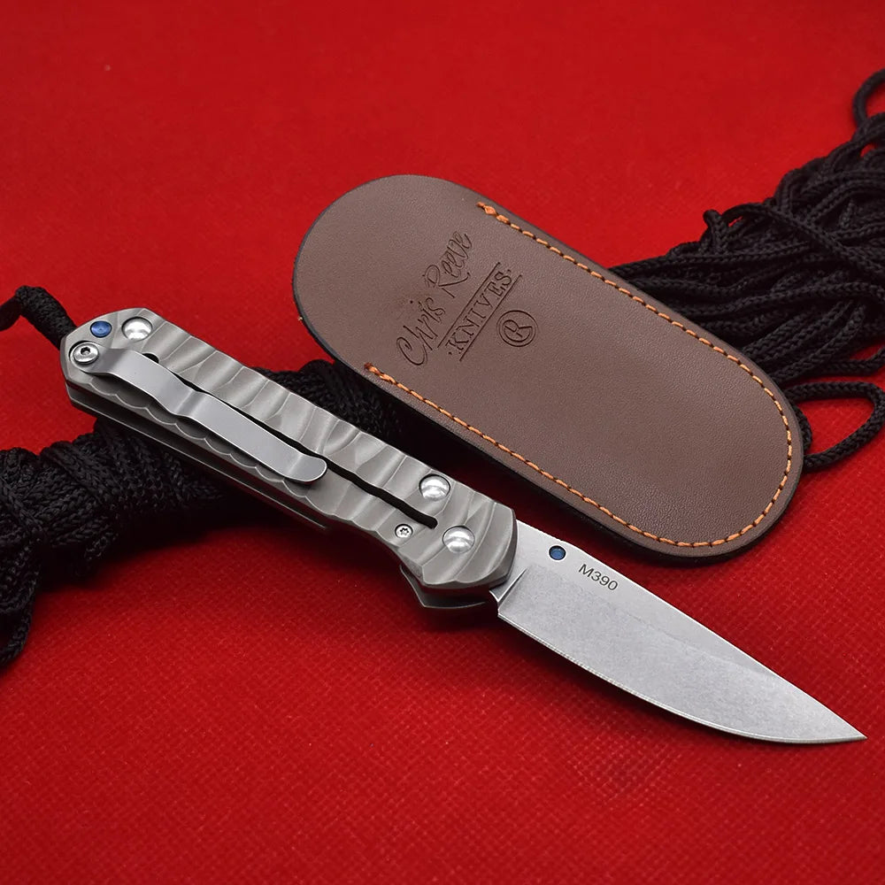 M390 Steel Folding Knife, Ball Bearing, Stonewashed Titanium Alloy, High Hardness Sharp EDC Survival Tool for Outdoor Camping