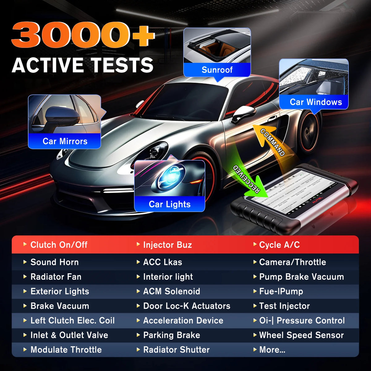 Autel Maxicom Mk808Bt Pro Auto Car Diagnostic Scan Tool Obd2 Bluetooth Automotive Scanner Bi-Directional Code Reader All System Pk Mk808Kbt Mk808S