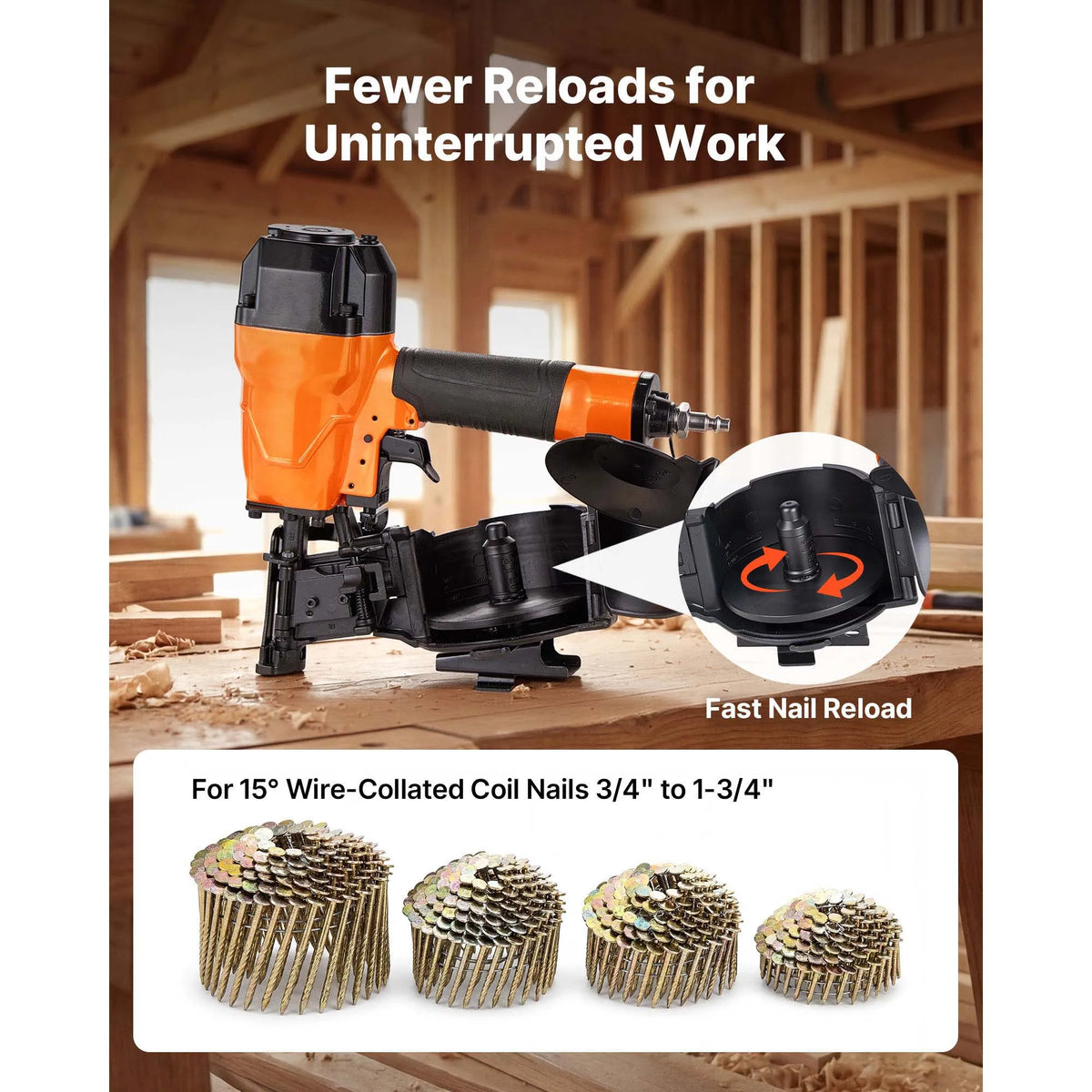 SucceBuy Pneumatic Coil Roofing Nailer for Roof Sheathing
