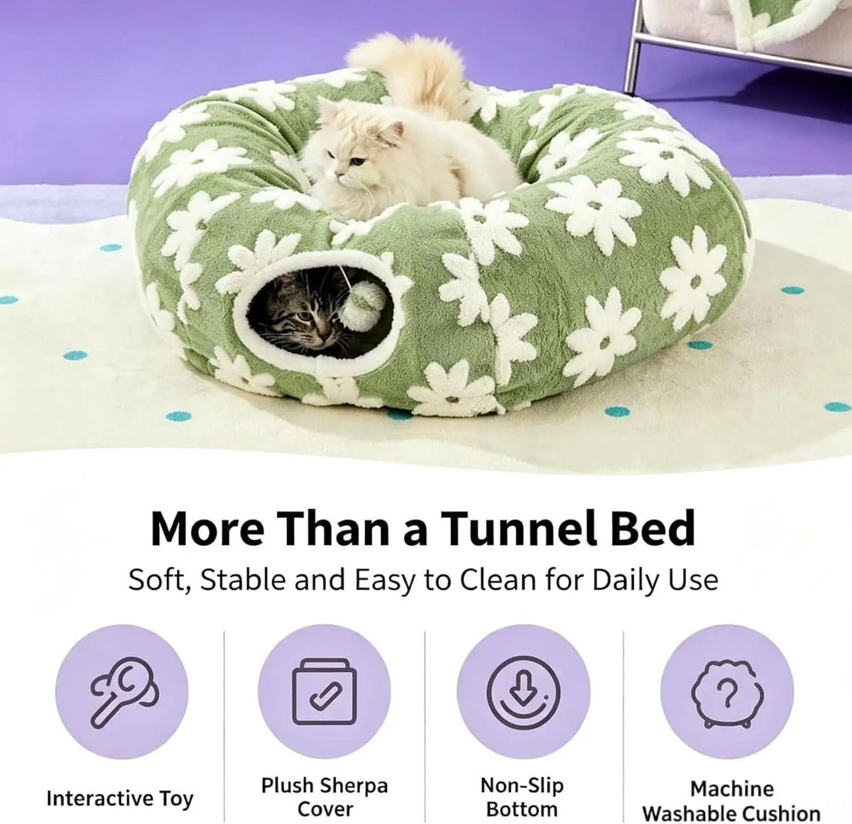 Dachshund Tunnel Bed, Flower Design Plush Foldable Dog Bed