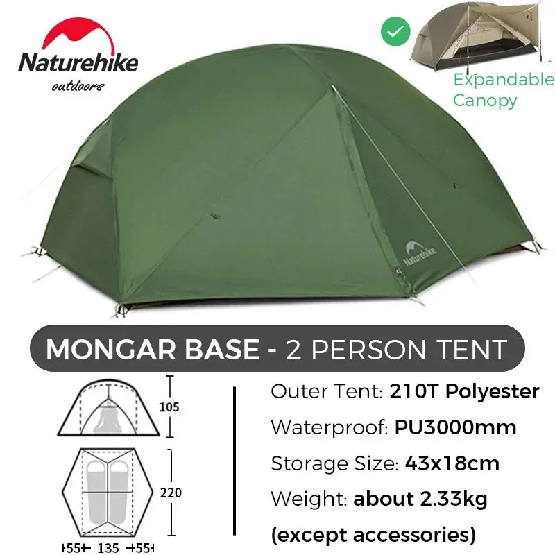 Naturehike Mongar 2 Person Tent 20D Nylon 210T Waterproof Ultralight Camping Hiking Tent with Mat Backpacking Travel Tent