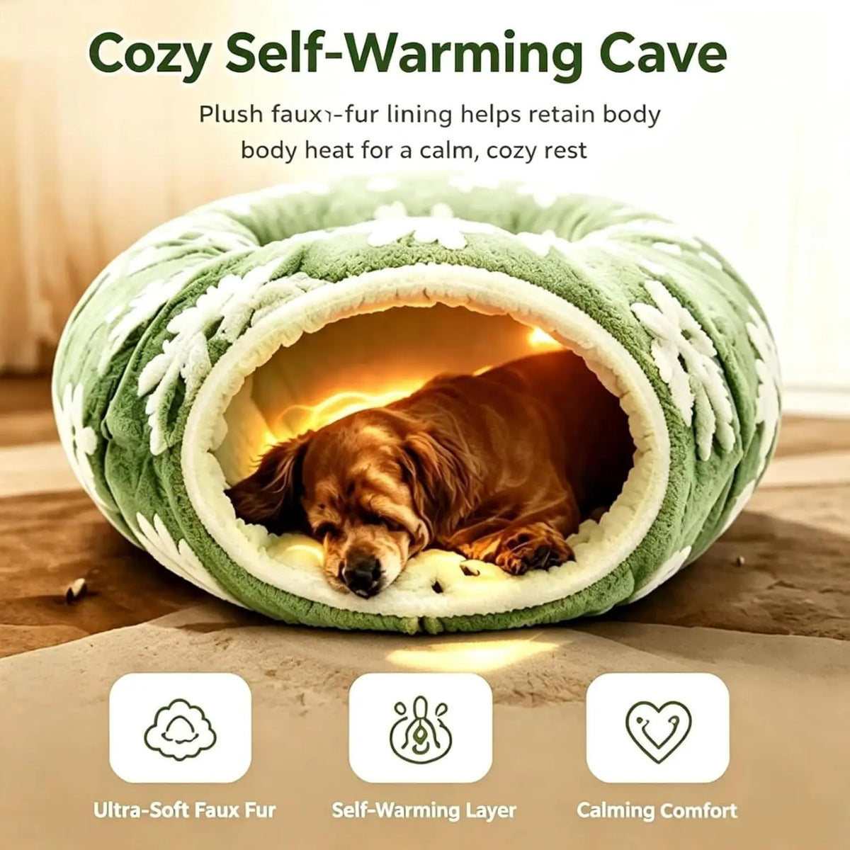 Dachshund Tunnel Bed, Flower Design Plush Foldable Dog Bed