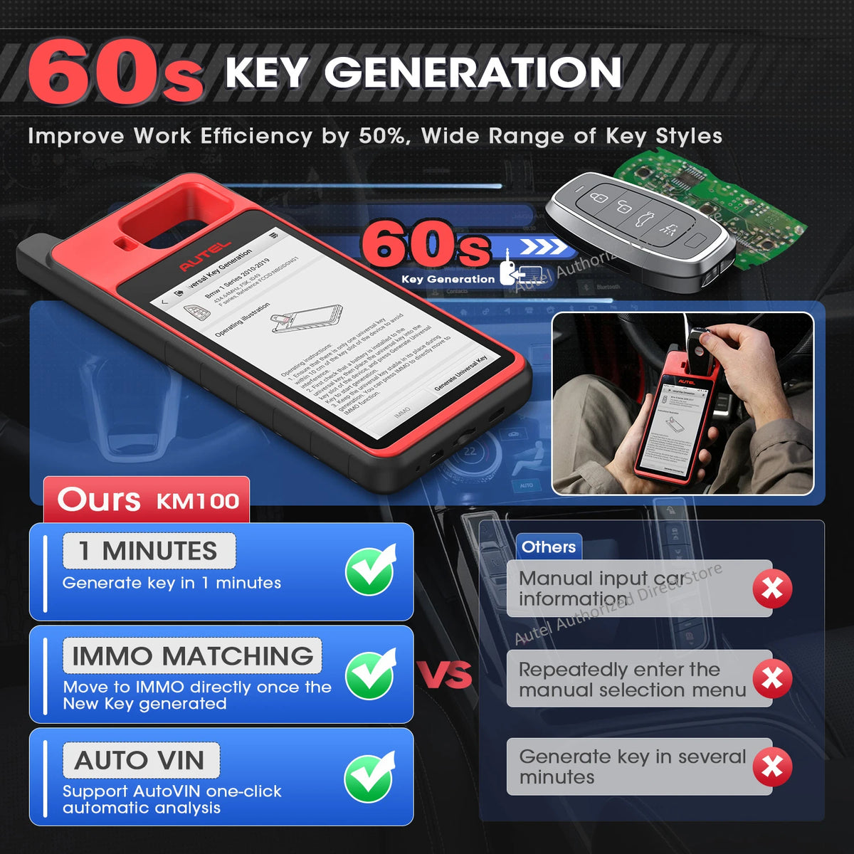Autel MaxiIM KM100 KM100X Key Fob Programming Tools Auto Key Programmer 60s Key Generation OBD IMMO Key Learning Key Free Update